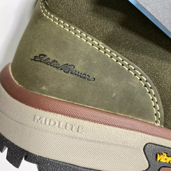 NEW EDDIE BAUER  Rainier Mid Boots Size 8M Waterproof Ankle Warm Green Leather - Picture 3 of 8